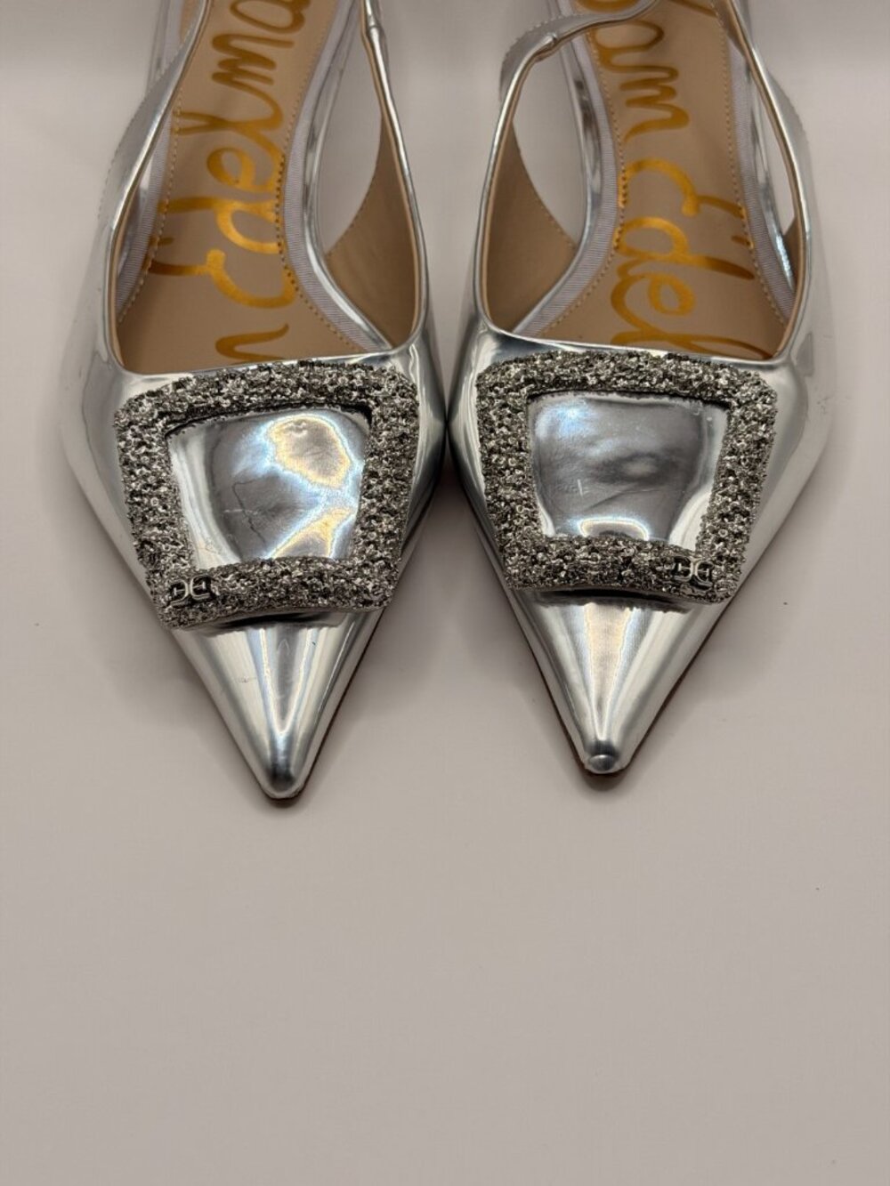 Sam Edelman Womens Kammie Silver Pointy Toe Slingback Pump Heel Sz 8 - Picture 2 of 10